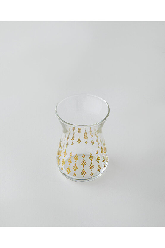 Gold Leaves Cam 6lı Çay Bardağı 132 ml Şeffaf-Gold