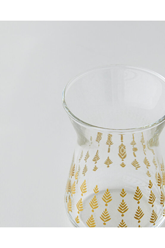 Gold Leaves Cam 6lı Çay Bardağı 132 ml Şeffaf-Gold