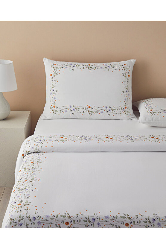 Belleza Krep Super King Nevresim Takımı 260x220 cm Mavi-Turuncu