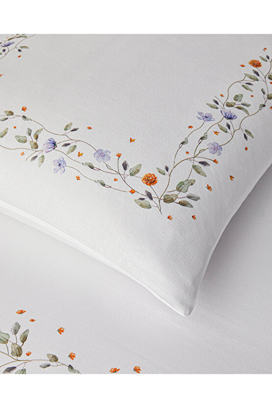 Belleza Krep Super King Nevresim Takımı 260x220 cm Mavi-Turuncu