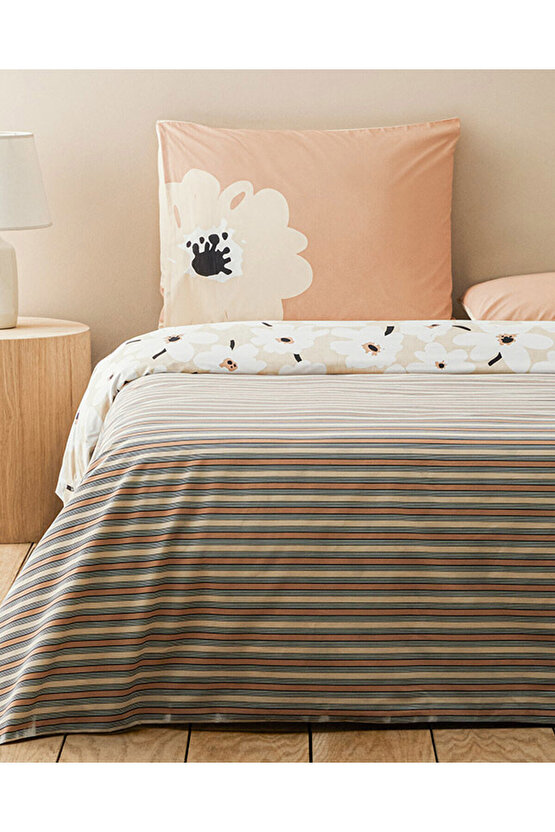 Mono Bloom Pamuk Çift Kişilik Nevresim Takımı Krem