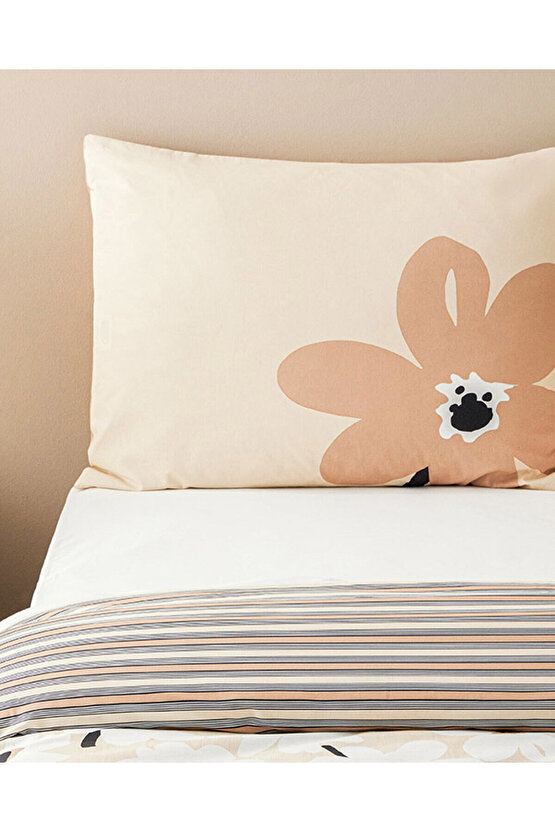 Mono Bloom Pamuk Çift Kişilik Nevresim Takımı Krem