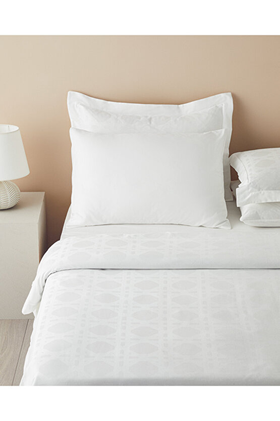 Verona Jakarlı Pamuk Saten Super King Nevresim Takımı 260x220 cm Kırık Beyaz