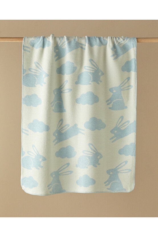 Poffy Bunny Pamuklu Bebe Battaniye 100x120 cm Mavi