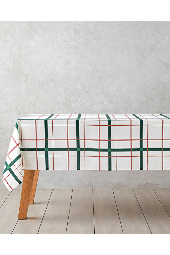 Paisley Polyester Masa Örtüsü 145x200 cm Beyaz - Yeşil