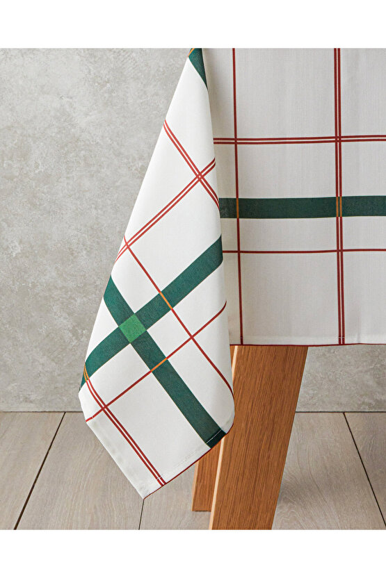 Paisley Polyester Masa Örtüsü 145x200 cm Beyaz - Yeşil