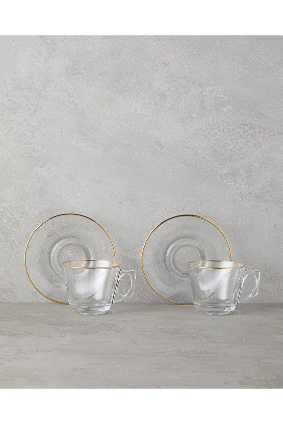 Aria Cam 4 Parça 2 Kişilik Fincan Takımı 195 ml Gold
