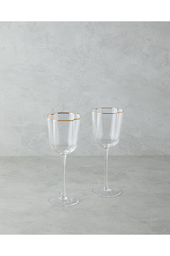 Reina Cam El Yapımı 2’li Kadeh 300 ml Şeffaf-Gold