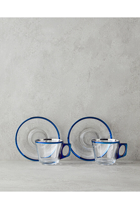 Ador Cam 4 Parça 2 Kişilik Çay Fincanı Takımı Lacivert
