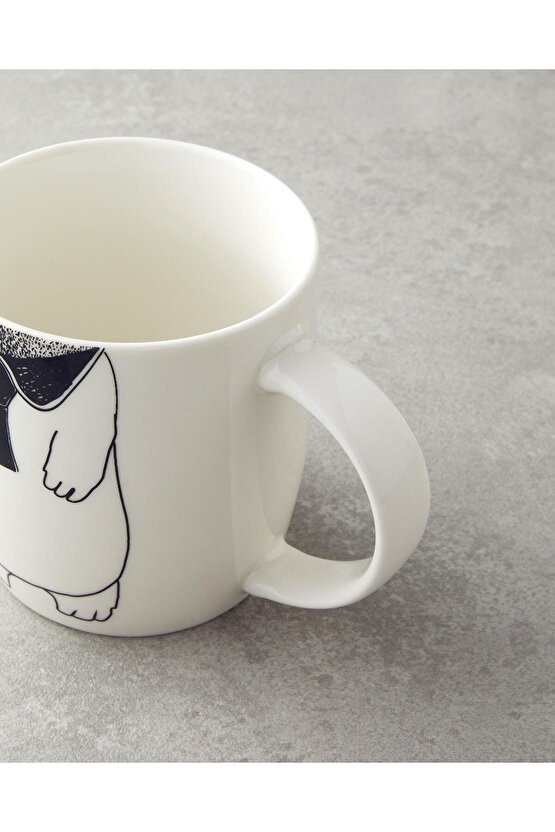 Mingles Teddy New Bone China Kaseli Kupa 360 ml-13 cm Siyah - Beyaz