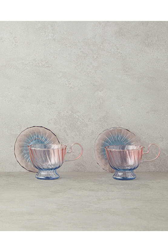 Flow Borosilkat Çay Fincanı Takımı Mor-Mavi