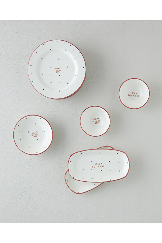 Romance Porselen Kahvaltı Takımı 12 Parça 6 Kişilik Kırmızı-Siyah