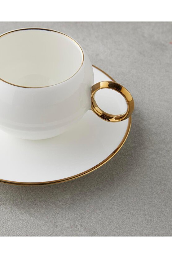 Moonlit Porselen 12 Parça 6 Kişilik Kahve Fincan Takımı 90 Ml Beyaz-Gold (22.12.2025)