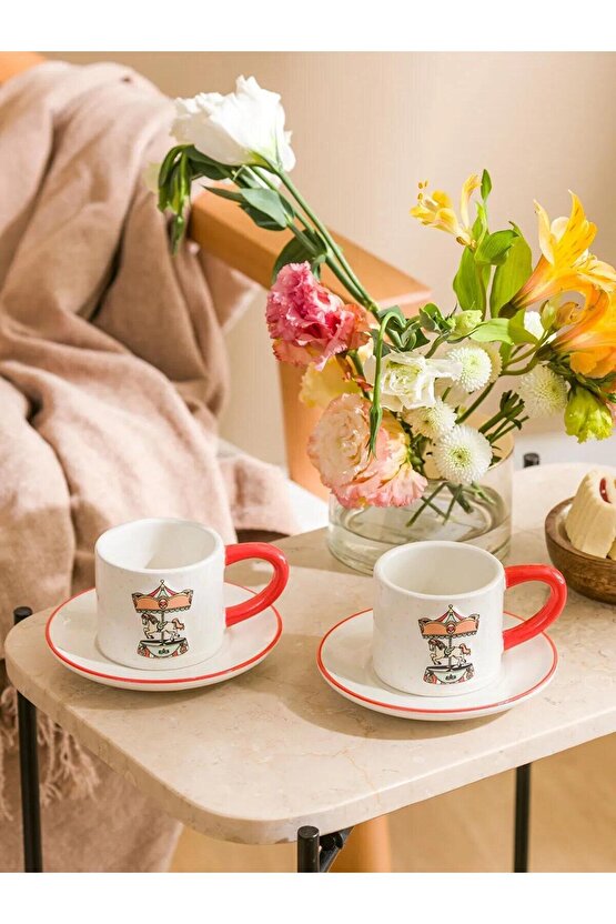 LCW HOME Karişik Baskılı İki Kişilik Seramik Kahve Fincan Takımı 100 ml (W5)