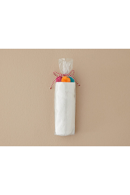 Yılbaşı Paintball Pamuklu Ponponlu El Havlusu 30x50 Cm Ekru