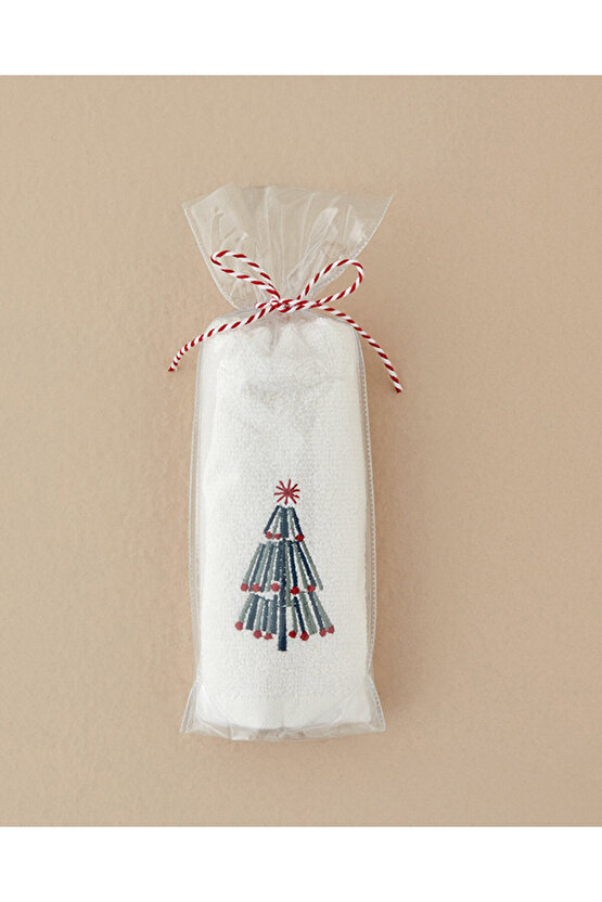 Funny Pine Pamuklu Nakışlı El Havlusu Ekru