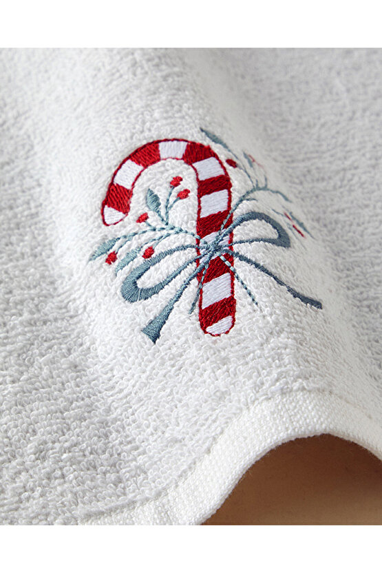 Candy Stick Pamuklu Nakışlı El Havlusu Ekru