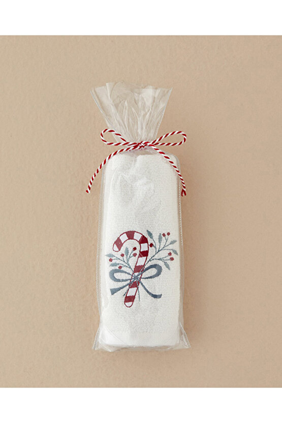 Candy Stick Pamuklu Nakışlı El Havlusu Ekru