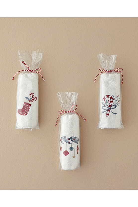 Candy Stick Pamuklu Nakışlı El Havlusu Ekru