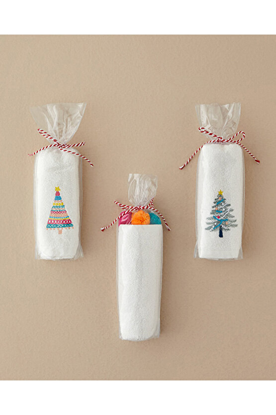 Colour Pine Pamuklu Nakışlı El Havlusu Ekru