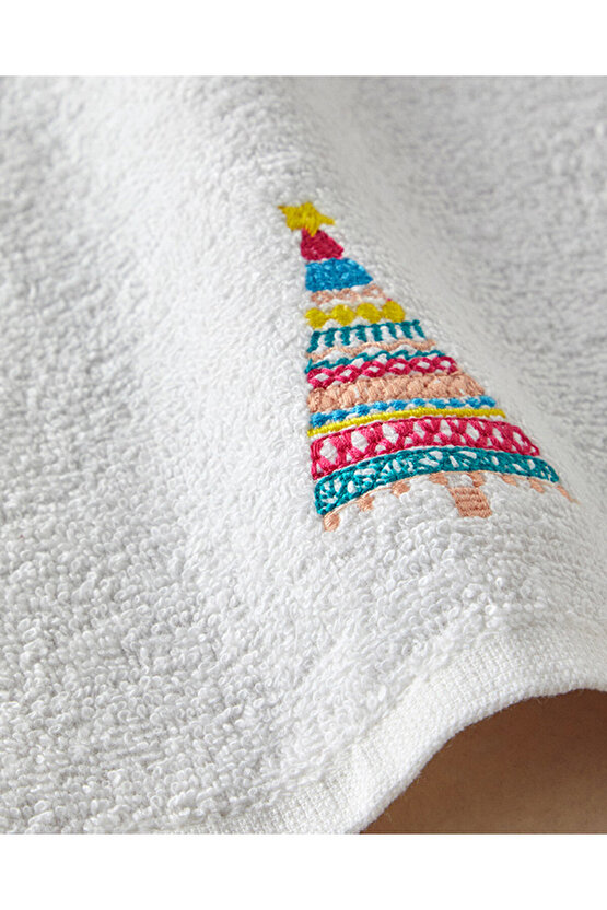 Colour Pine Pamuklu Nakışlı El Havlusu Ekru