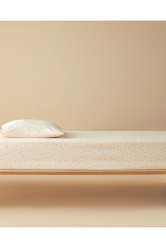 Funny Dots Pamuklu Bebe Lastikli Çarşaf Takımı Pudra
