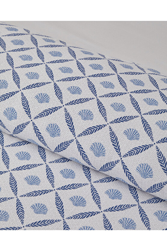 Sea Shell Baskılı Tek Kişilik Pike Takımı 150x220 cm Mavi