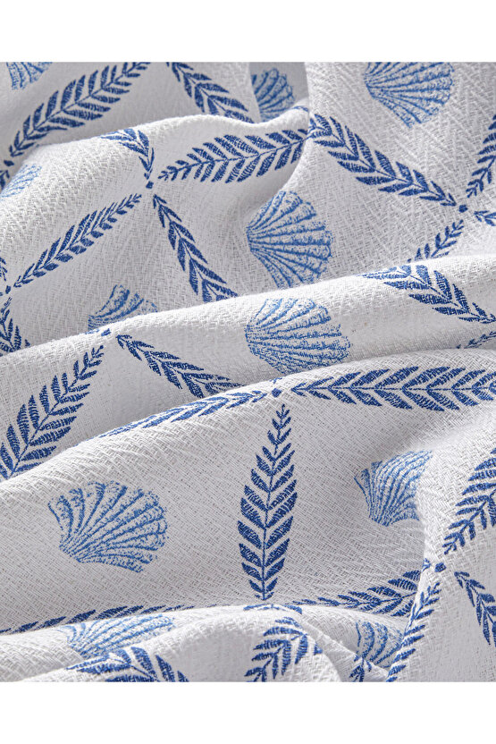 Sea Shell Baskılı Tek Kişilik Pike Takımı 150x220 cm Mavi