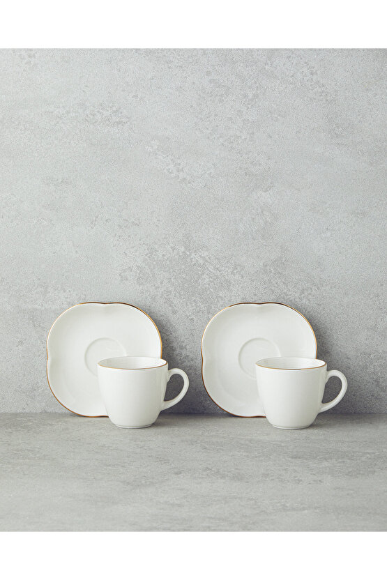 Aren Porselen 4 Parça 2 Kişilik Kahve Fincan Takımı 80 ml Gold