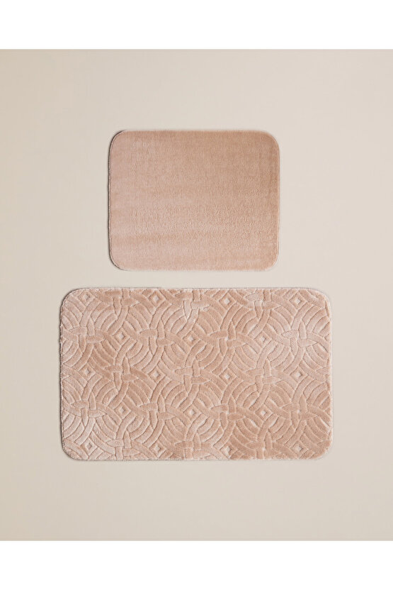 Wavelet Kaydırmaz Taban Banyo Paspası Seti 60x100 cm + 50x60 cm Açık Bej