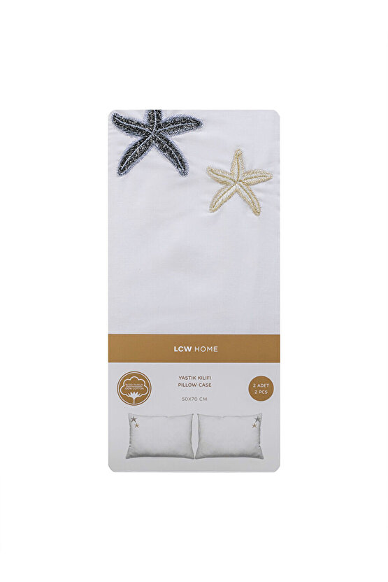 Esvab Giyimden Şık Tercihler | Beyaz Yıldız Baskılı Pamuklu Yastık Kılıfı 2li 50x70 cm