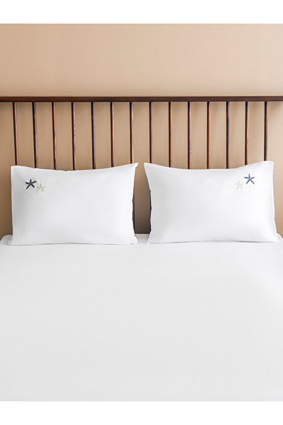 Esvab Giyimden Şık Tercihler | Beyaz Yıldız Baskılı Pamuklu Yastık Kılıfı 2li 50x70 cm