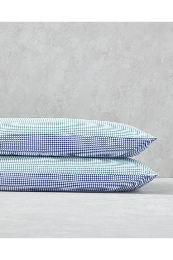 Petit Check Pamuklu 2li Yastık Kılıfı 50x70 cm Yeşil-Mavi