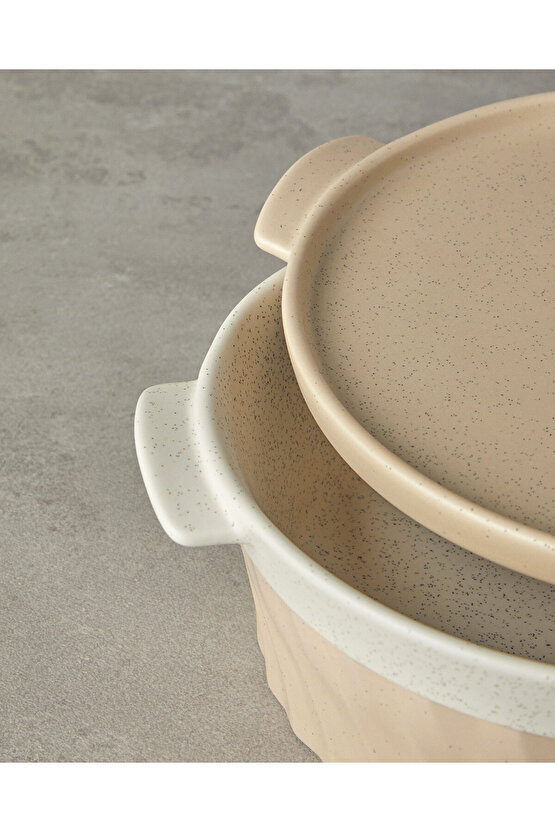 Pure Stoneware Yuvarlak Fırın Tenceresi 24,2x21,8x8 cm Krem