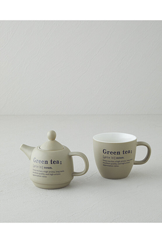 Green Tea New Bone China Demlik Seti 300 ml Yeşil