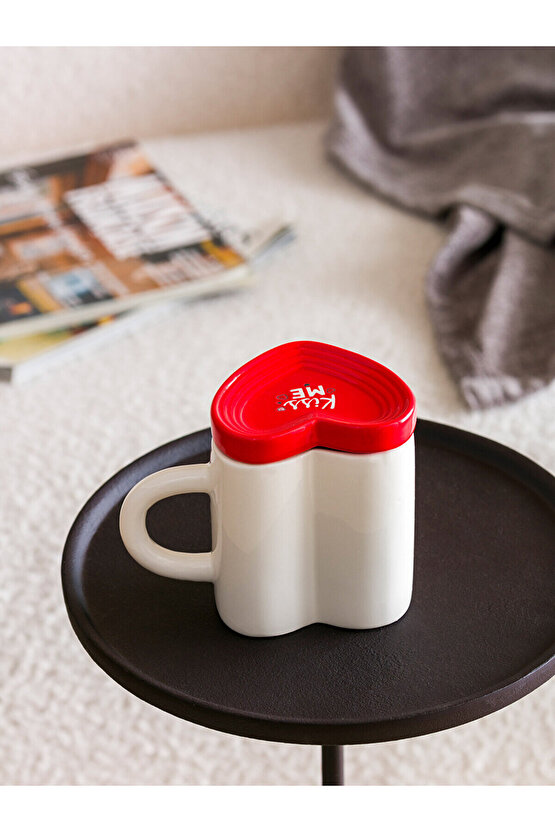 Kalp Figürlü Sevgililer Günü Seramik Kupa Hediyelik Kupa 400 Ml