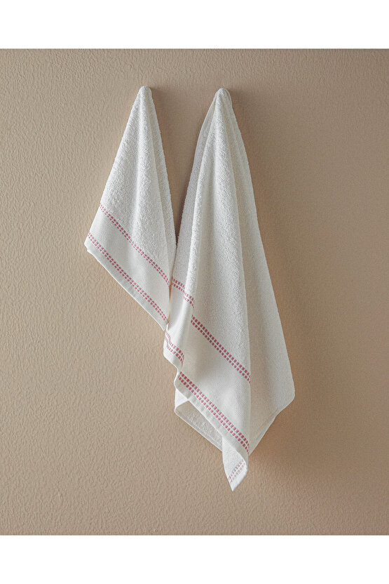 Lega Pamuklu Armürlü Yüz Havlusu Seti Ekru - Pembe