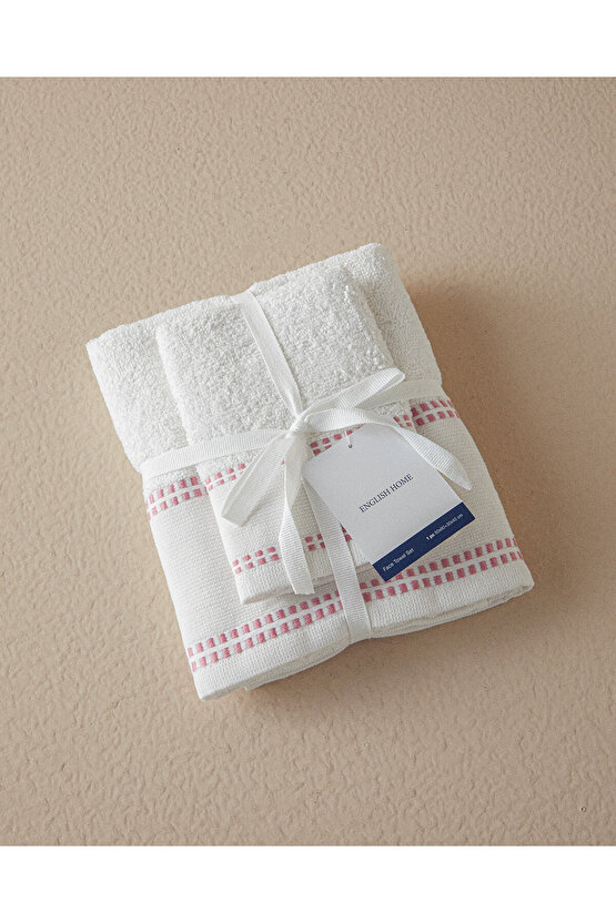 Lega Pamuklu Armürlü Yüz Havlusu Seti Ekru - Pembe