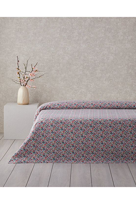 Posy Garden Baskılı Pamuklu Çift Kişilik Pike 200x220 cm Kırmızı