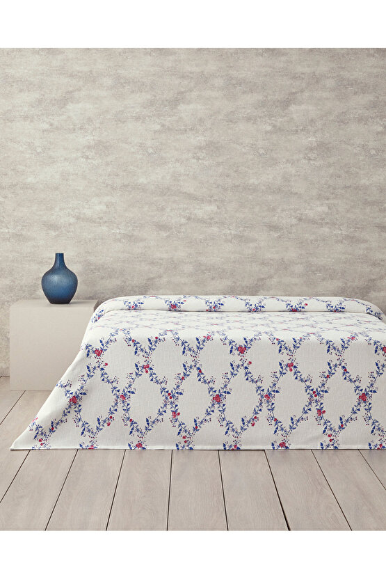 Floral Slice Çift Kişilik Pike Koyu Mavi