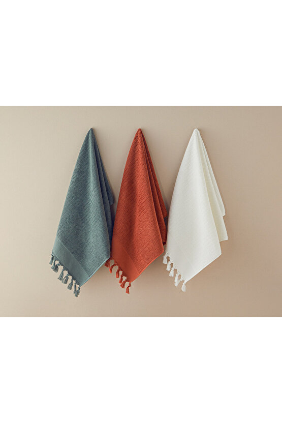 Tuffy Stripe Pamuklu Saçaklı El Havlusu Ekru