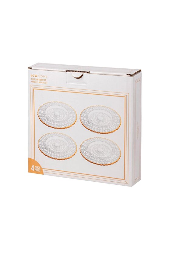 Sarı Desenli Cam Pasta Tabağı 4lü 21 cm