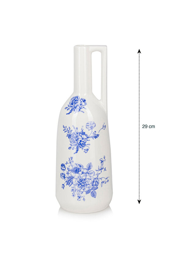 Mavi Çiçek Baskılı Seramik Vazo - 29 cm