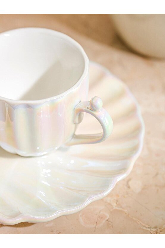 LCW HOME  Deniz Kabuğu Figürlü 2 Kişilik Porselen Kahve Fincan Takımı 90 Ml