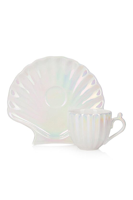 LCW HOME  Deniz Kabuğu Figürlü 2 Kişilik Porselen Kahve Fincan Takımı 90 Ml