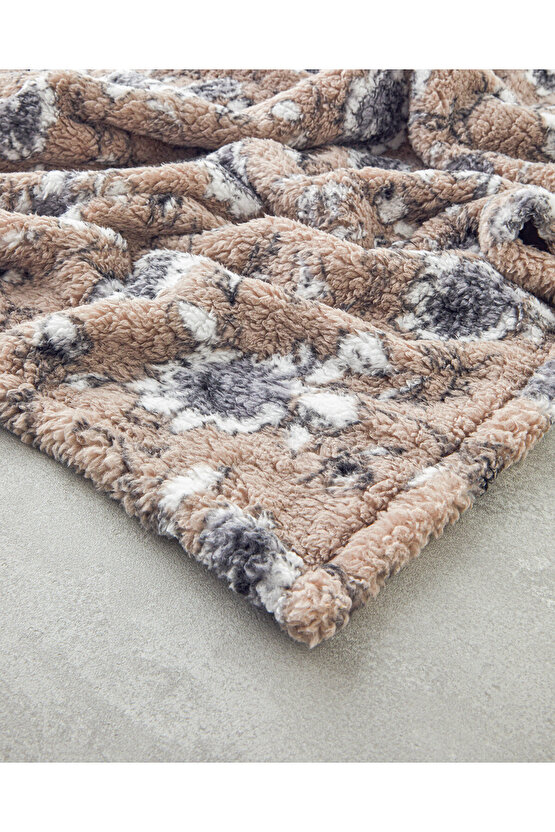 Gardenia Glow Baskılı Sherpa Battaniye Vizon