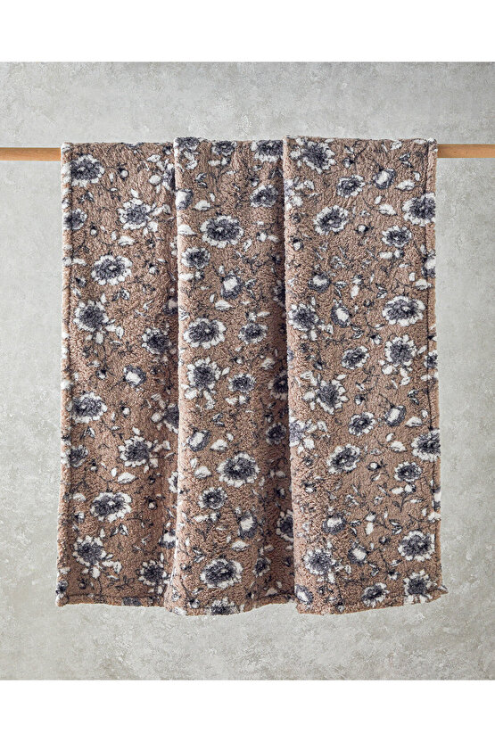 Gardenia Glow Baskılı Sherpa Battaniye Vizon