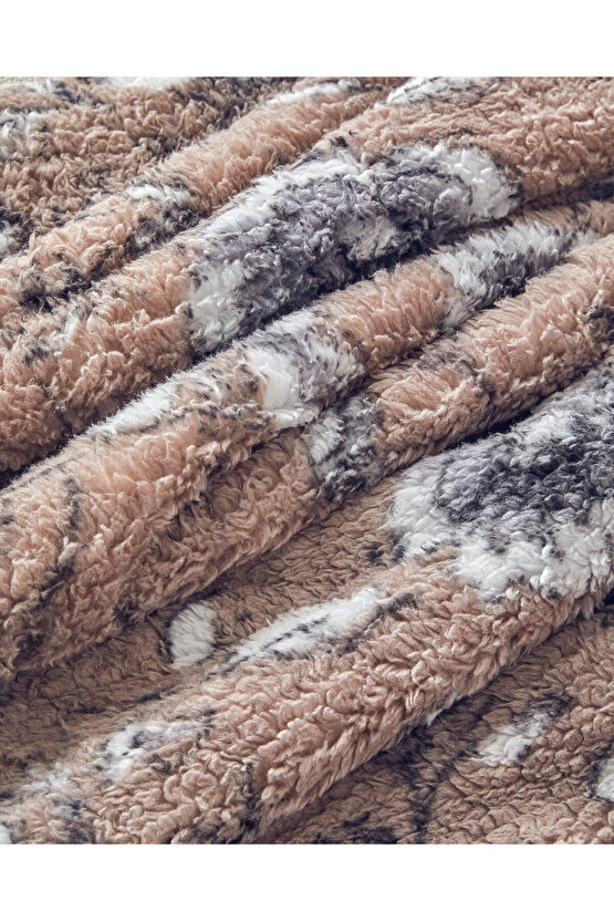 Gardenia Glow Baskılı Sherpa Battaniye Vizon