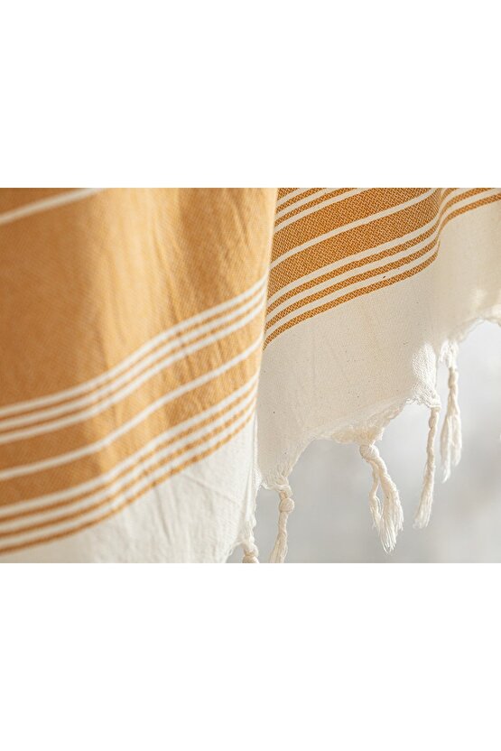 Serenity Pamuklu Çizgili Peştamal 90x160 Cm Turuncu-sarı