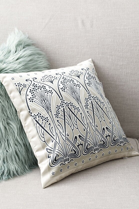 Art Nouveau Saten Kırlent Kılıfı 45x45 Cm Bej